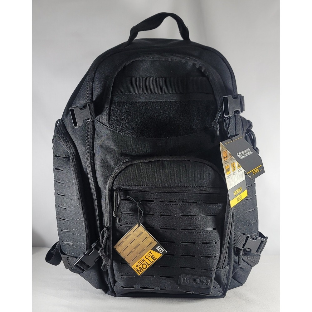 Highland Tactical Black Roger Molle Backpack Sternum Strap Padded Back Panel NWT